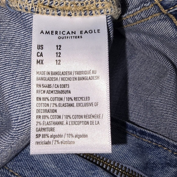 American Eagle AE Stretch Denim Jean Halter Mini Dress Zip Front Sz 12 or L - Picture 7 of 9